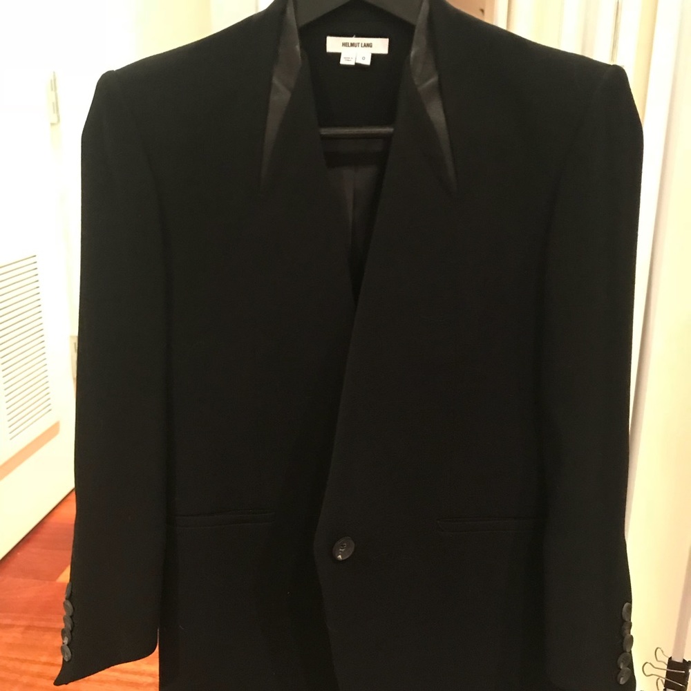 Helmut Lang wool blend leather trim Blazer
